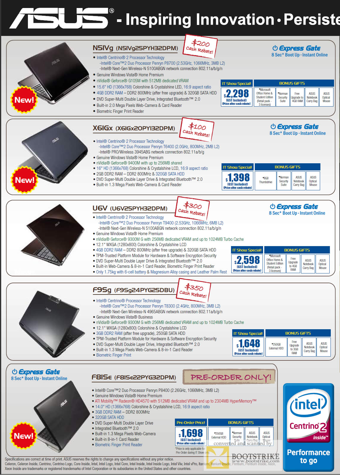 ASUS Laptops 2 IT SHOW 2009 Price List Brochure Flyer Image